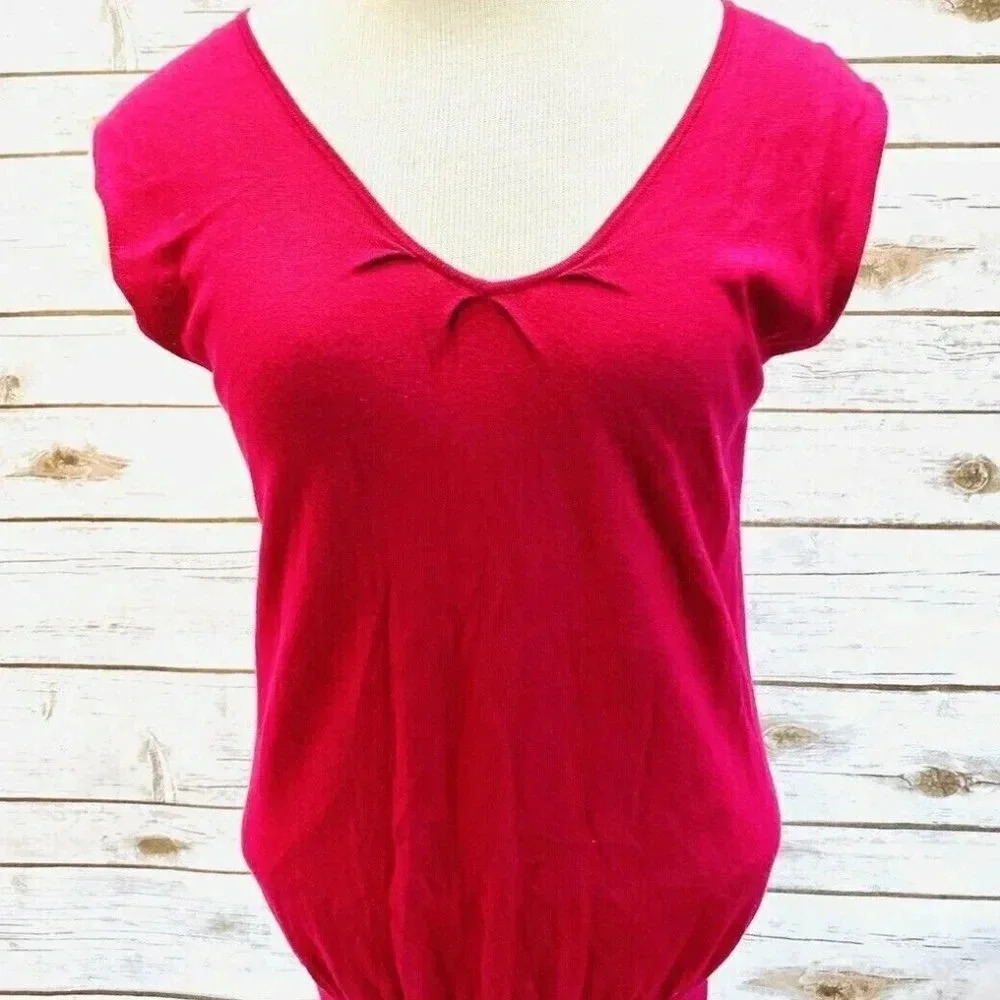 ANN TAYLOR PETITES Women Cap Sleeve Pullover V-Neck Pink Casual Shirt Size SP